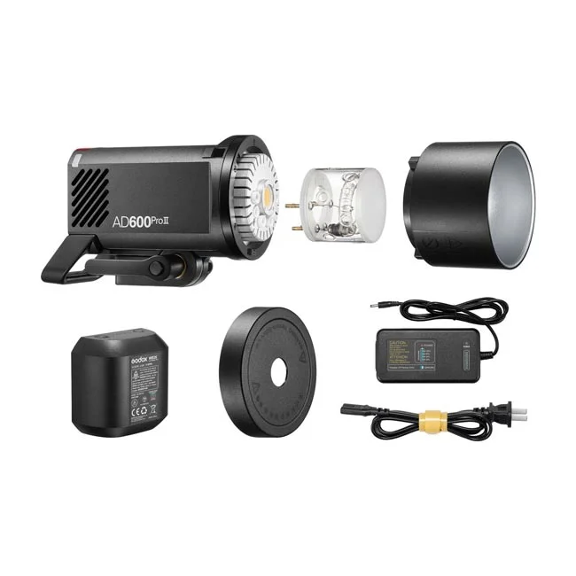Godox AD600Pro II 본체, 플래시 튜브, 표준 반사갓 및 구성품