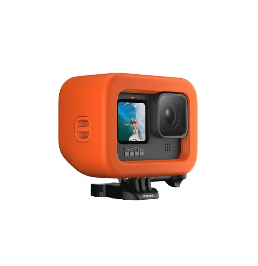 GoPro Hero Floaty 전면 주황색 플로디 케이스와 장착된 카메라