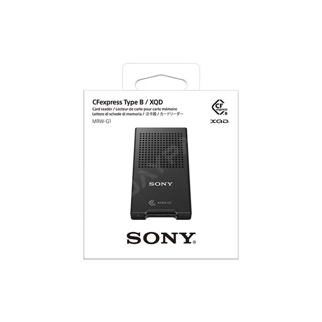 Sony MRW-G1 XQD 메모리 카드 리더기 전면 본체와 패키지 디자인
