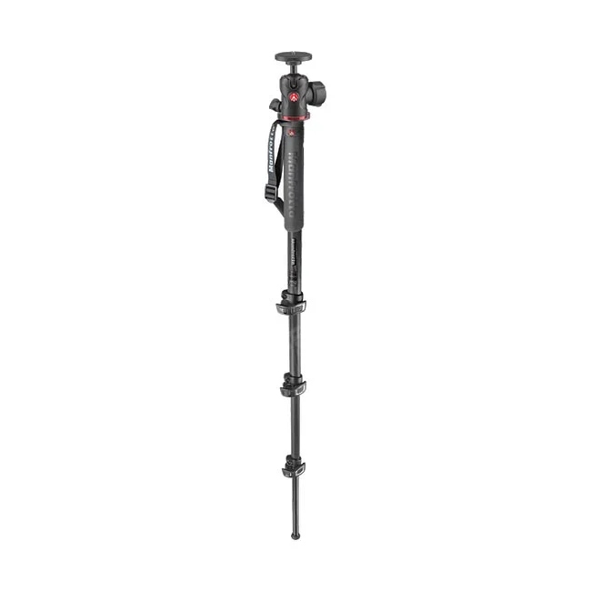 Manfrotto MPMXPROC4 Monopod (볼헤드) 전면 전체 모습과 상단 볼헤드 및 잠금 레버