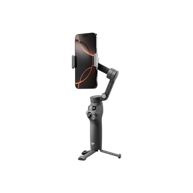 DJI Osmo Mobile 8 스탠더드 콤보 스마트폰 장착 모습과 펼쳐진 미니 삼각대