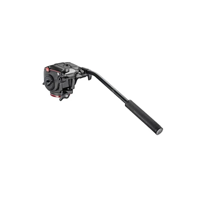 Manfrotto MT055CXPRO3 삼각대의 비디오헤드 조작부와 패닝 핸들
