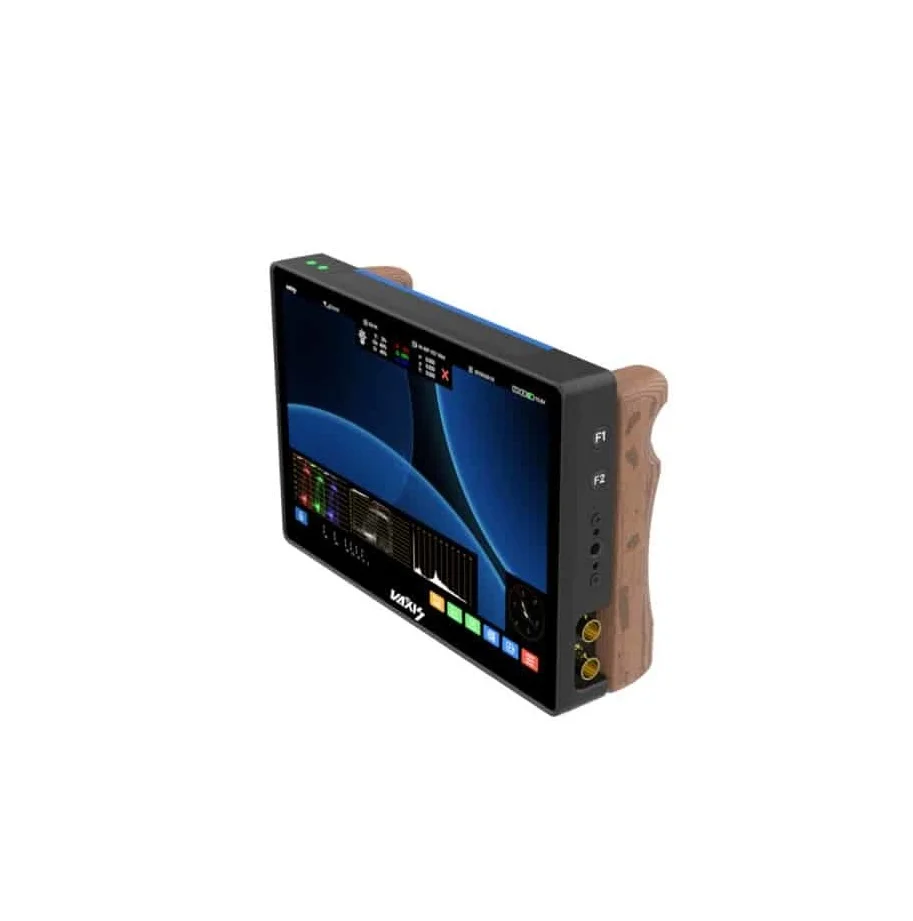 Vaxis CINE 8 Monitor 전면 디스플레이와 측면 손잡이 및 버튼