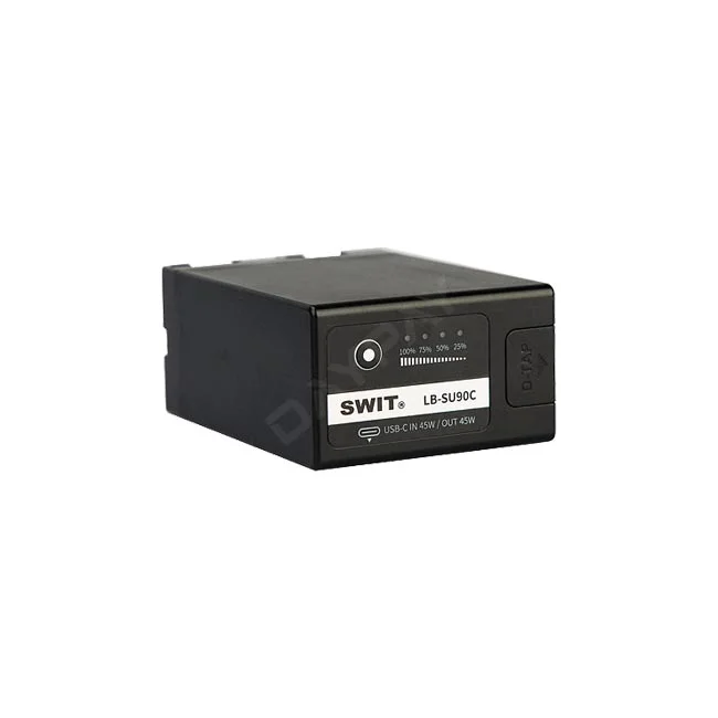 SWIT LB-SU90C(BP-U100) 배터리 측면의 잔량 표시 LED와 D-TAP, USB-C 단자부