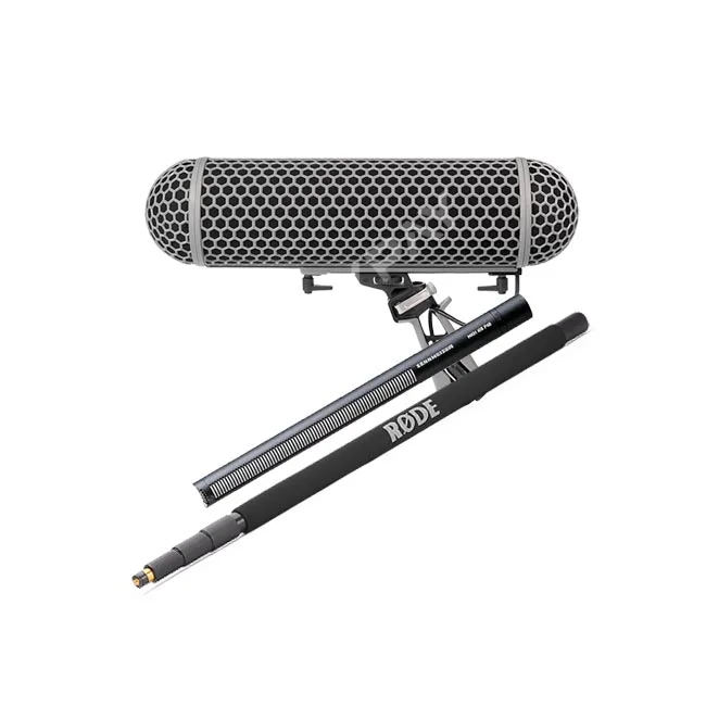 Sennheiser 416-P48 샷건 마이크와 블림프 윈드스크린, 붐폴 구성