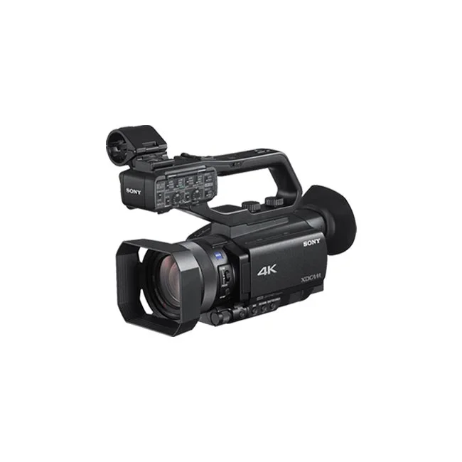 Sony PXW-Z90 캠코더 상단 핸들 및 렌즈 후드가 결합된 정측면 모습