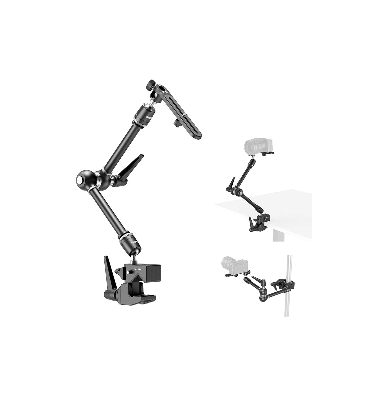 SUPER CLAMP & CAMERA BRACKET Kit 서포트 장비 키트와 장착 예시 모습