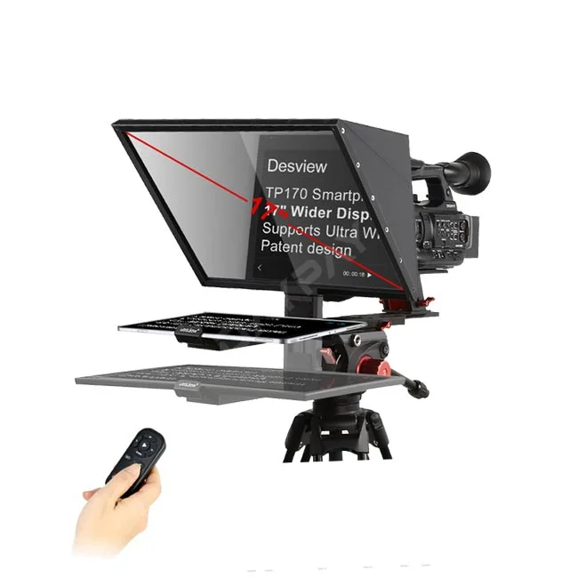 Desview TP170 Portable Teleprompter 프롬프터 본체와 카메라가 장착된 모습