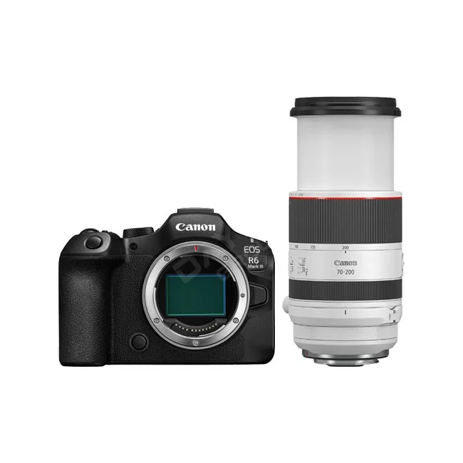 Canon R6M3 카메라 본체와 RF 70-200mm 렌즈 정면 모습