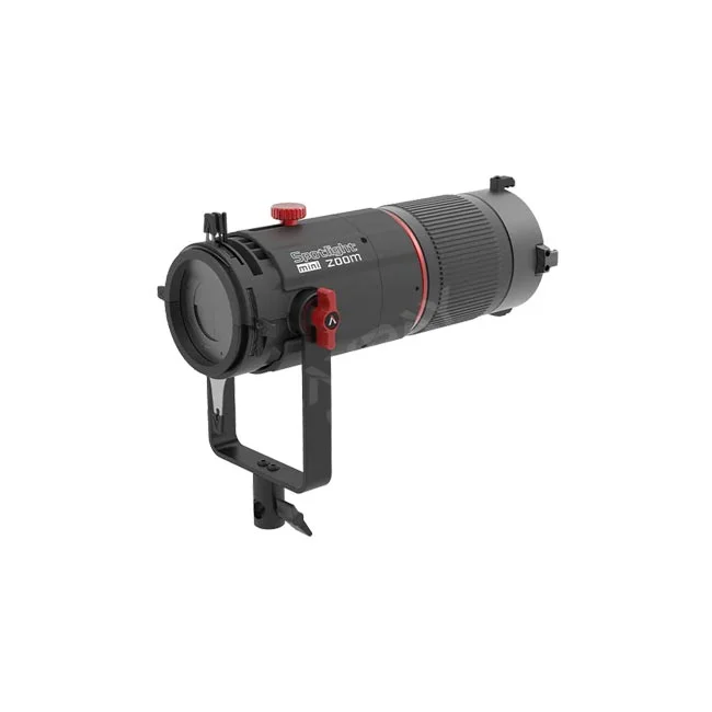 Aputure Spotlight Mini Zoom 鏡身側麵與支架安裝視角