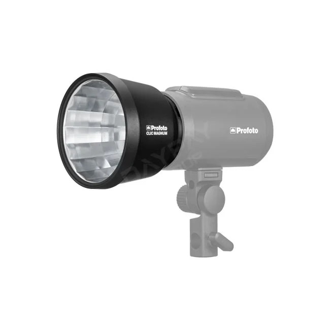 Profoto Clic Magnum 磁吸式增亮反光罩搭配蜂巢配件安裝狀態側視圖
