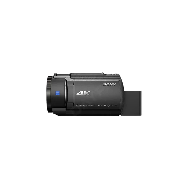 Sony FDR-AX43 數位攝影機側身右側視圖，展示 4K 鏡頭與機身外觀，由日付租賃 DAYPAY RENTAL 提供相機出租與相機租賃服務。