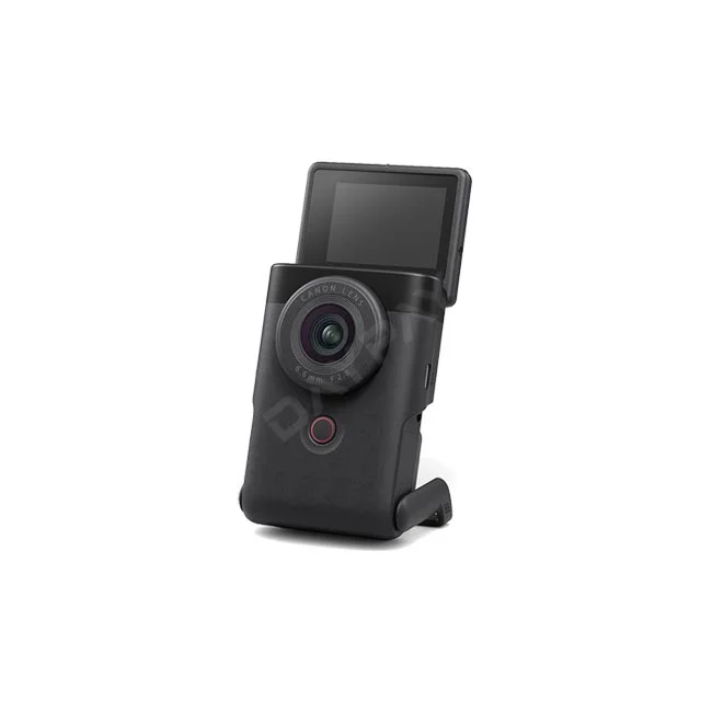 Canon PowerShot V10 直立式 Vlogger 數位相機正面視角，配備可翻轉螢幕與內建支架，由日付租賃 DAYPAY RENTAL 提供相機出租與器材出租服務。