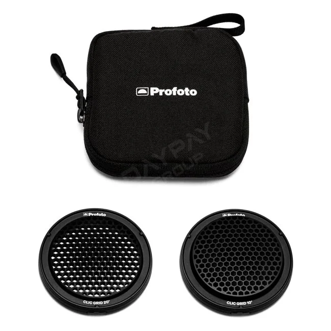 Profoto Clic Grid Kit 包含收納保護軟袋與 Clic Grid 10°、Clic Grid 20° 磁吸式蜂巢組配件