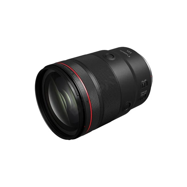 於日付租賃 DAYPAY RENTAL提供Canon RF135mm F1.8 L IS USM相機鏡頭出租服務，此角度可見鏡頭側邊開關與對焦環細節，提供專業相機租賃與器材出租選擇。