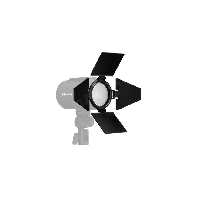 Profoto Clic Barndoor 四葉遮扉安裝於閃光燈頭的正面外觀