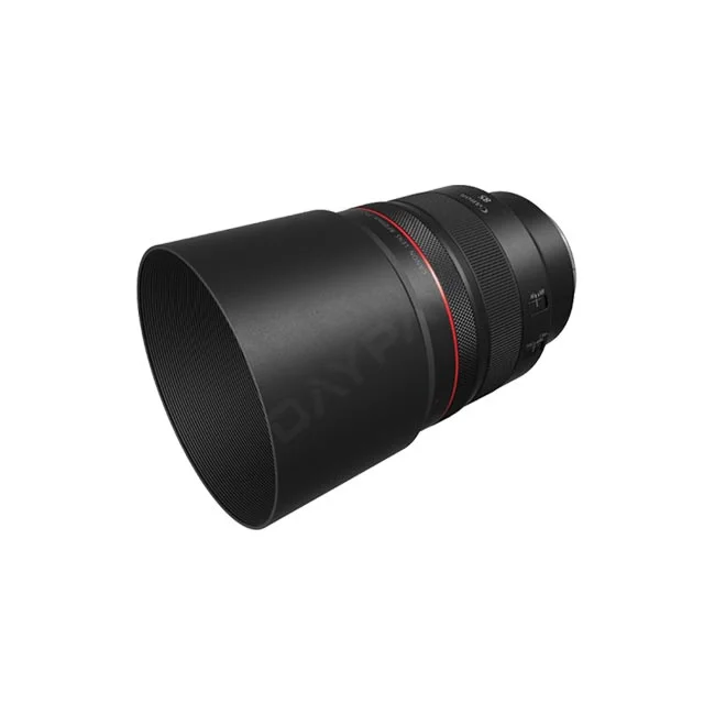 提供 Canon RF 85mm F1.2 L USM 鏡頭連遮光罩側邊角度外觀，適用於日付租賃 DAYPAY RENTAL 的專業相機出租與器材出租服務。