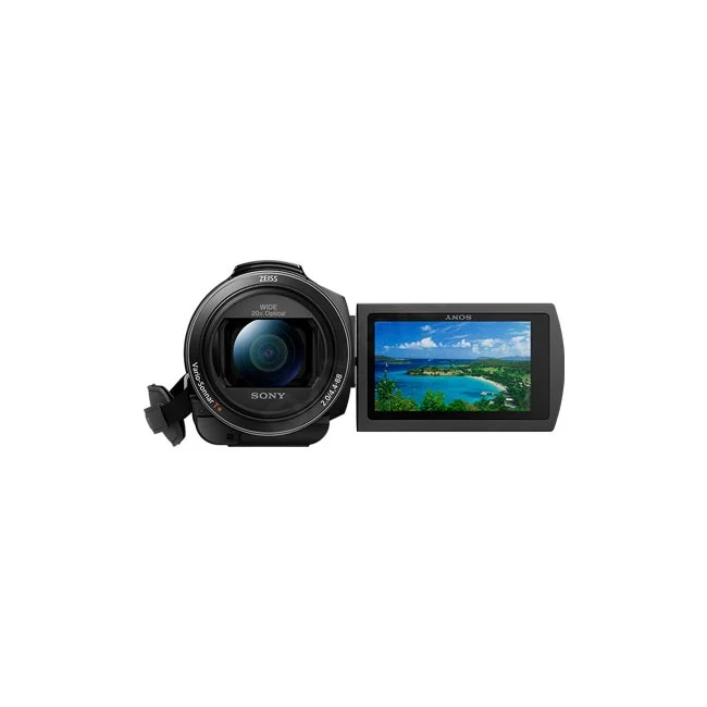 Sony FDR-AX43 正面視角展開側邊螢幕顯示風景畫面，提供給日付租賃 DAYPAY RENTAL 的相機出租與器材出租服務。