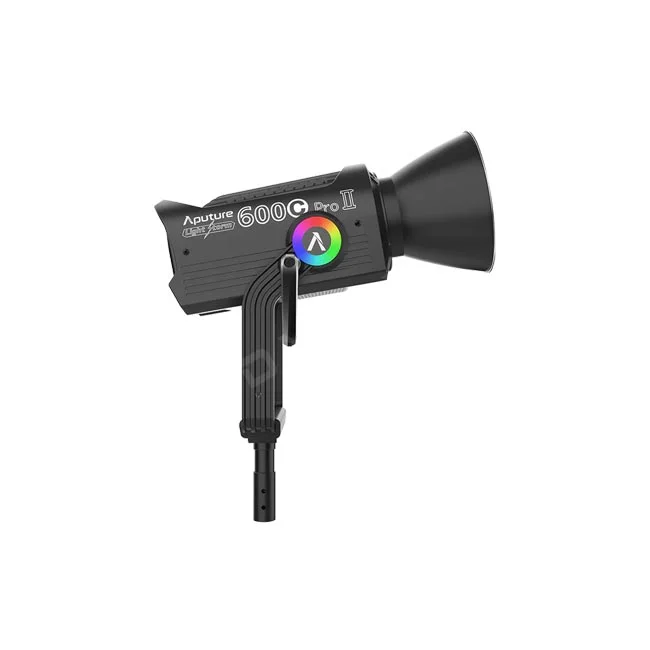 Aputure LS 600c Pro II 燈頭側面與標準罩及U型支架安裝狀態