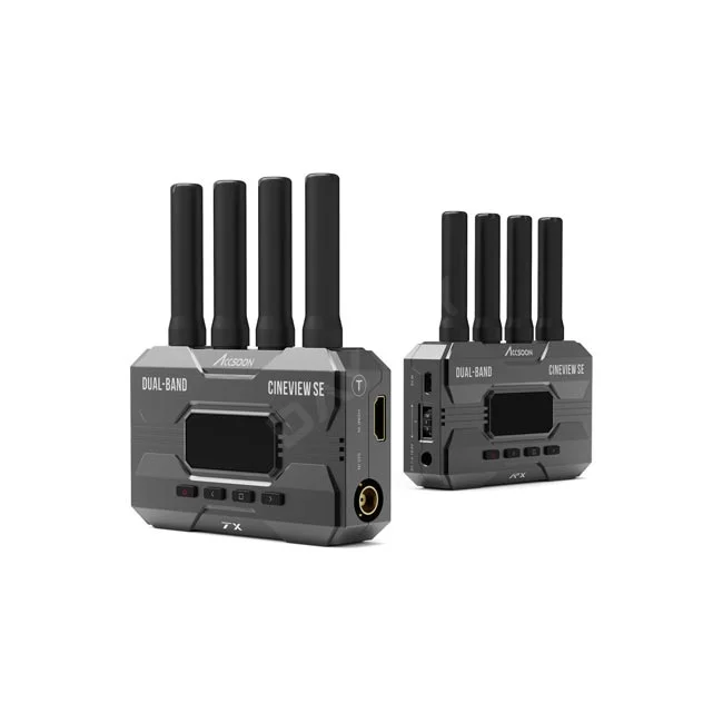 Accsoon CineView SE 發射器與接收器機身正面、連接埠及天線配置