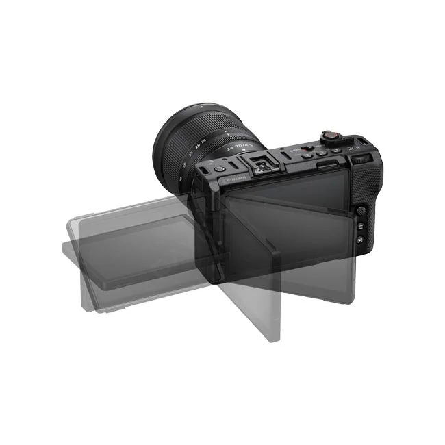 Nikon ZR 背面側翻式觸控螢幕多角度翻轉示意