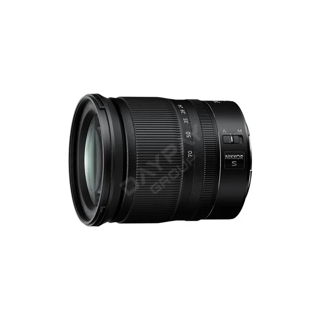 Nikon NIKKOR Z 24-70mm f/4 S 鏡身側面的對焦模式切換撥桿與字樣標示