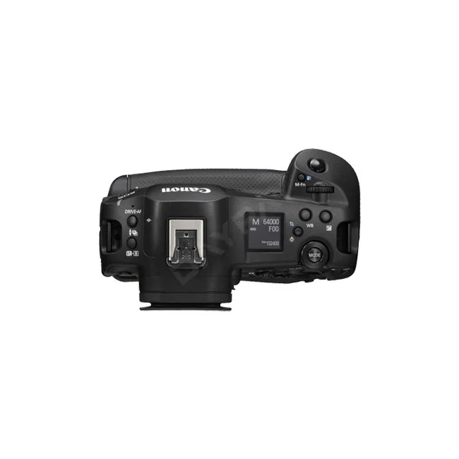 Canon EOS R1 相機頂部視角，顯示熱靴、狀態螢幕與操控按鍵，由日付租賃 DAYPAY RENTAL 提供專業相機出租與器材出租服務。