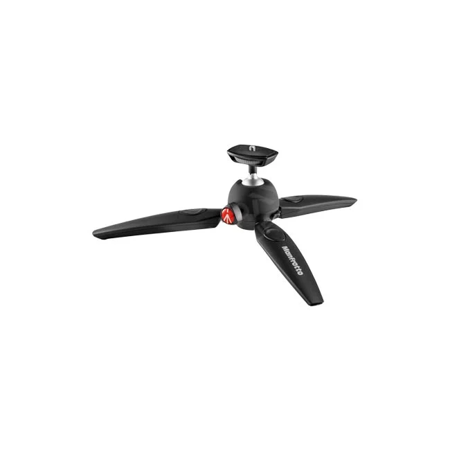 Manfrotto PIXI EVO tripod 黑色桌上型腳架球形雲台與腳管特寫