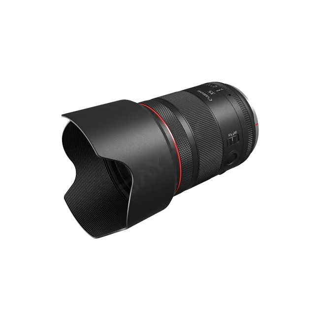 Canon RF35mm F1.4 L VCM 鏡頭安裝遮光罩之側邊外觀，提供專業器材出租與相機租賃服務 - 日付租賃 DAYPAY RENTAL