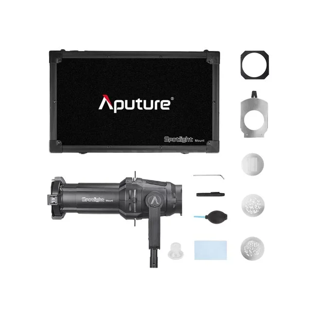 Aputure Spotlight Mount Set 19° 鏡頭本體與收納箱及隨附配件總覽