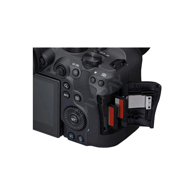 Canon EOS R6 Mark II 相機側邊記憶卡插槽開啟與按鈕配置特寫,提供專業器材出租與相機租賃服務,歡迎洽詢日付租賃 DAYPAY RENTAL。