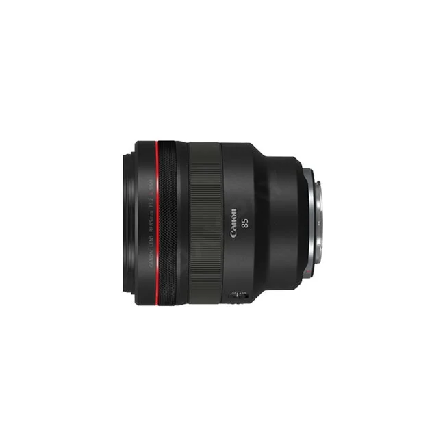 日付租賃 DAYPAY RENTAL 提供 Canon RF 85mm F1.2 L USM 相機鏡頭出租與器材租賃服務，圖為鏡頭側身外觀。